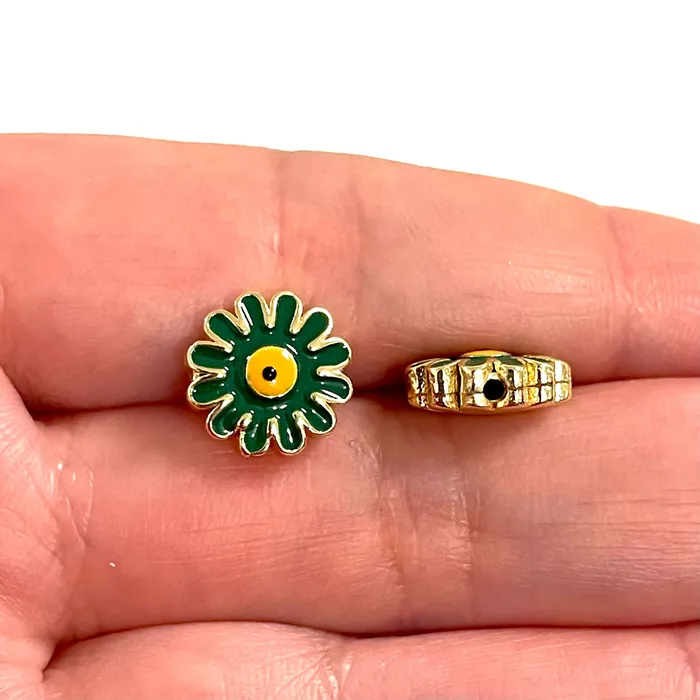 24Kt Gold Plated Brass One Side Enamelled Daisy Charms 2 pcs in a pack Peppy Beads Earrings 24Kt Gold Plated Brass One Side Enamelled Daisy Charms 2 pcs in a pack Peppy Beads Earrings