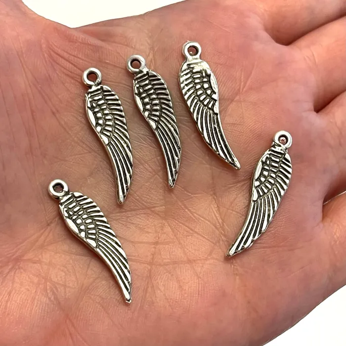 Antique Silver Plated Angel Wing 30mm Charms 5 Pieces in a pack Peppy Beads Earrings Antique Silver Plated Angel Wing 30mm Charms 5 Pieces in a pack Peppy Beads Earrings