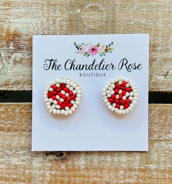 BEADED BASEBALL STUD EARRINGS YKT Earrings