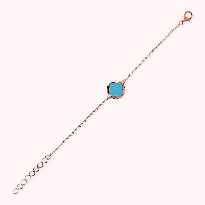 Bronzallure Earrings Bracciale con Ciondolo Quadrifoglio in Pietra Naturale