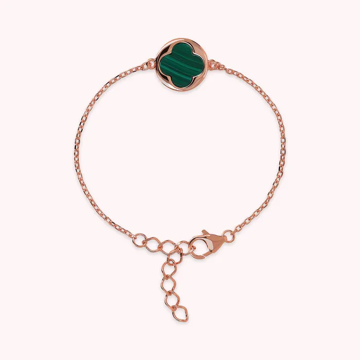 Bronzallure Earrings Bracciale con Ciondolo Quadrifoglio in Pietra Naturale