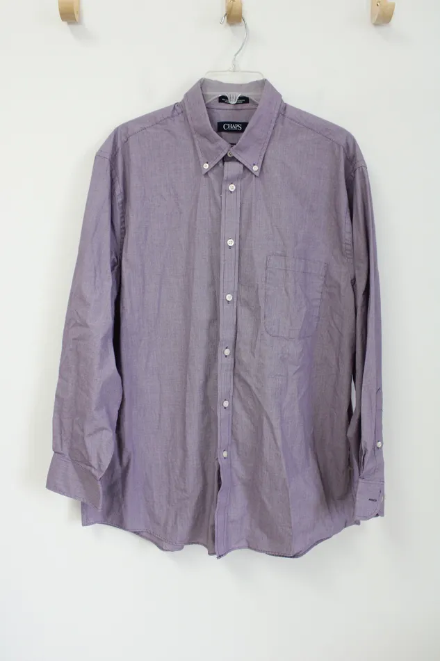 Chaps Earrings Chaps Classic Fit Purple Patterned Button Down Shirt 17 3233