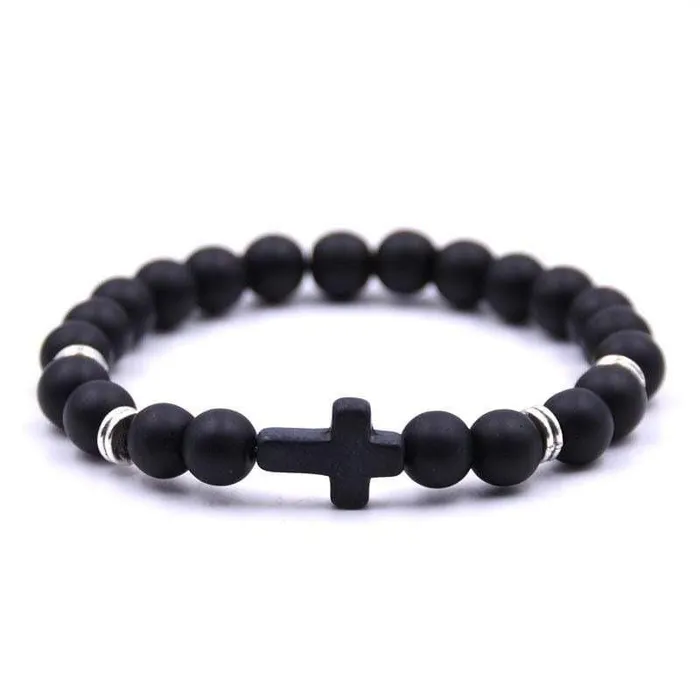 Cross Bead Bracelet br Sideways Black Matte Lords Guidance Bracelets