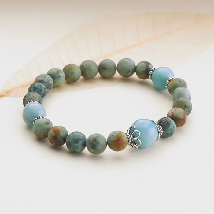 Drukomalas Bracelets Matte African Turquoise Amazonite Stretchy Mala Bracelet