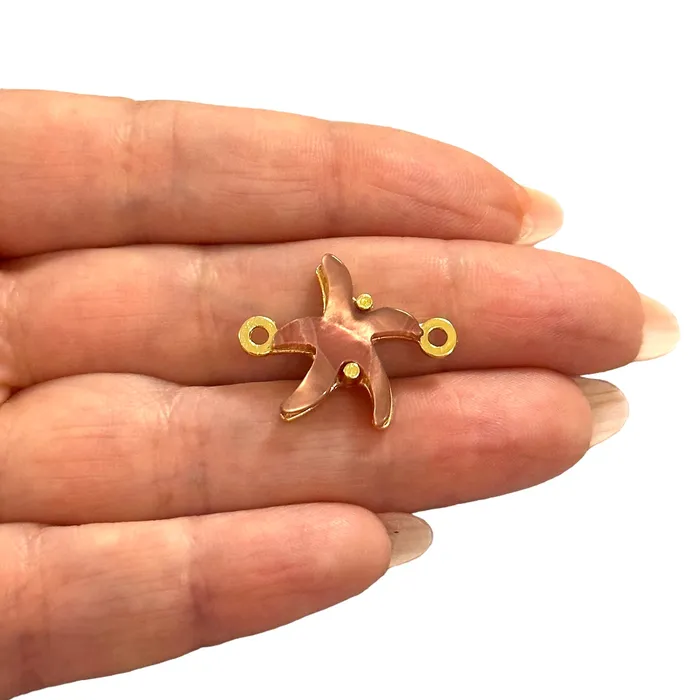 Earrings 24Kt Gold Plated BrassHand Made Resin Starfish Double Loop Connector Charm Peppy Beads