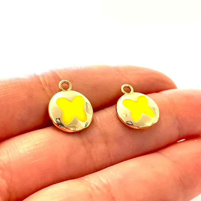Earrings 24Kt Gold Plated Brass Neon Yellow Enamelled Butterfly Charms 2 pcs in a pack Peppy Beads Earrings 24Kt Gold Plated Brass Neon Yellow Enamelled Butterfly Charms 2 pcs in a pack Peppy Beads