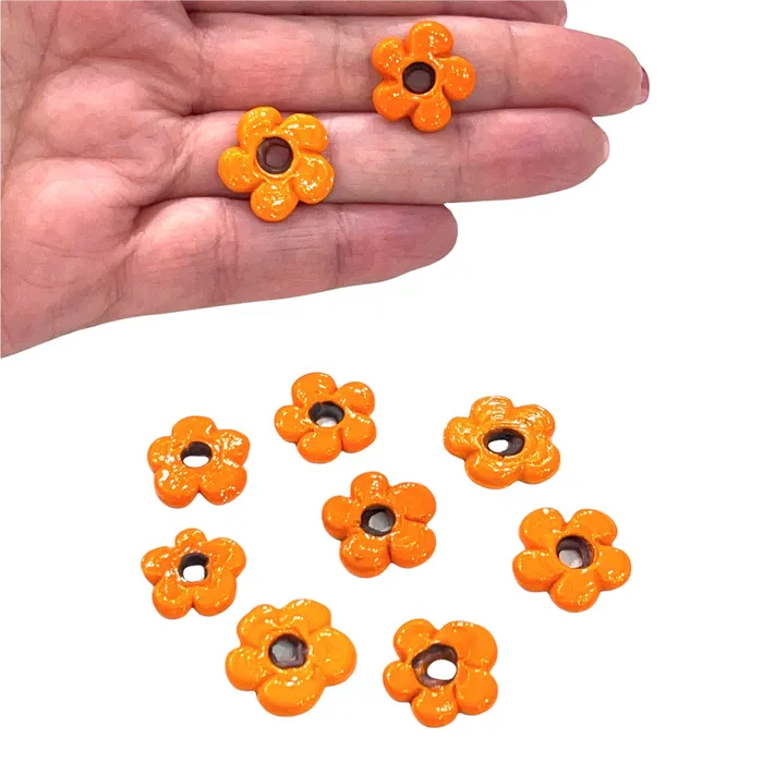 Earrings Hand Made Murano Glass Large Hole Orange Flower Beads 50 Beads in a pack Peppy Beads Earrings Hand Made Murano Glass Large Hole Orange Flower Beads 50 Beads in a pack Peppy Beads