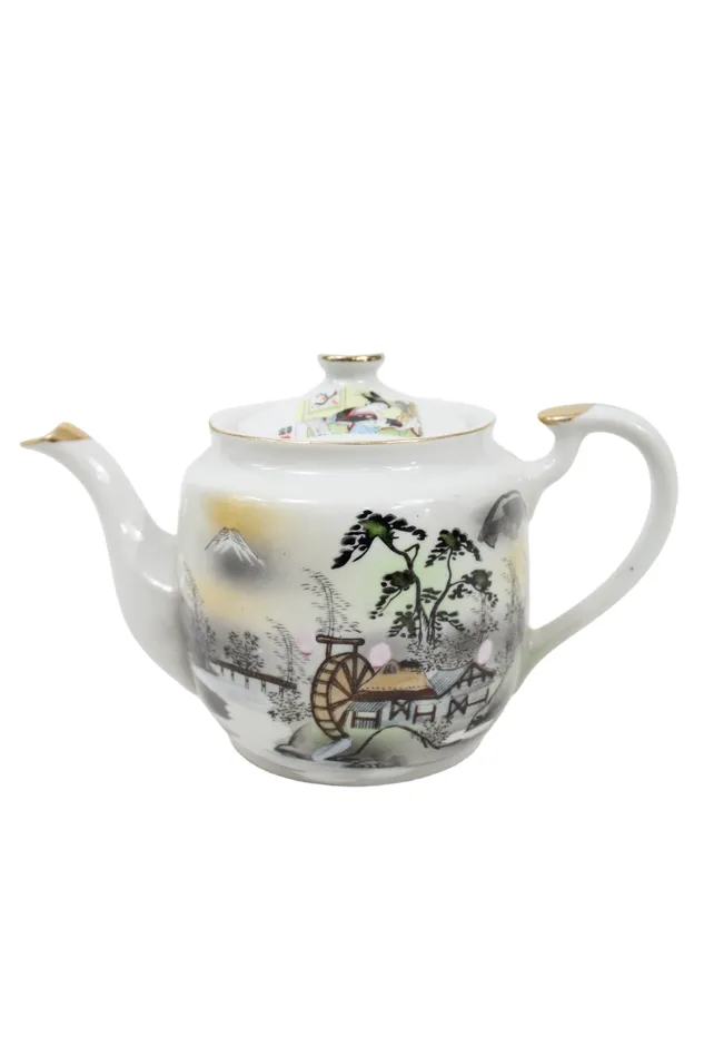 Earrings Jubilee Thrift Vintage Japanese Geisha Painted Teapot
