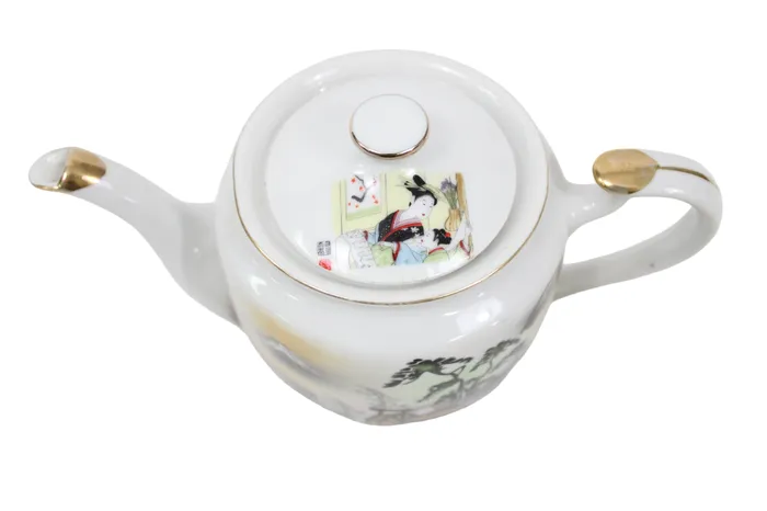Earrings Jubilee Thrift Vintage Japanese Geisha Painted Teapot