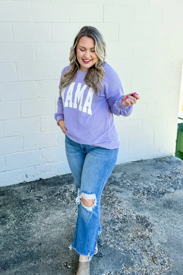 Earrings Mama Ribbed Pullover Top Lavender Heimish