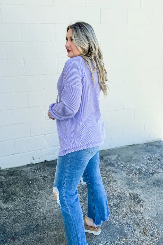 Earrings Mama Ribbed Pullover Top Lavender Heimish