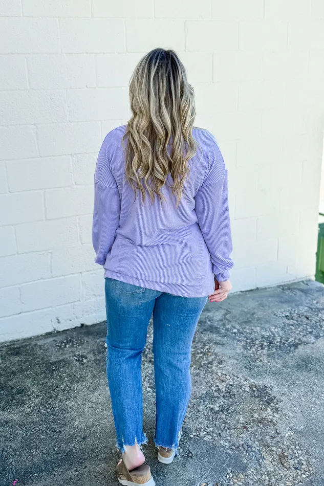 Earrings Mama Ribbed Pullover Top Lavender Heimish