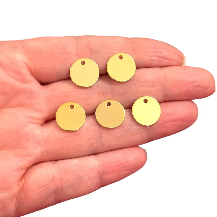 Earrings Peppy Beads 24Kt Gold Plated 12mm Round Tag Charms Gold Round Tag Charms 5 pcs in a pack Earrings Peppy Beads 24Kt Gold Plated 12mm Round Tag Charms Gold Round Tag Charms 5 pcs in a pack