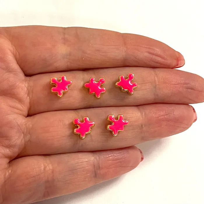 Earrings Peppy Beads 24Kt Gold Plated Neon Pink Enamelled Puzzle Piece Spacer Charms 5 Pcs in a Pack Earrings Peppy Beads 24Kt Gold Plated Neon Pink Enamelled Puzzle Piece Spacer Charms 5 Pcs in a Pack