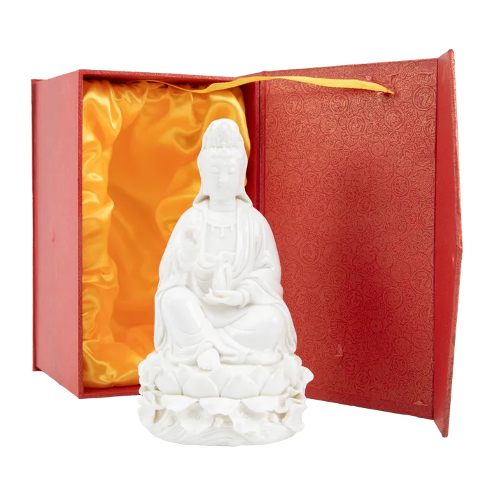 Eastern Elm Rings White Bodhisattva Kuan Yin Statue