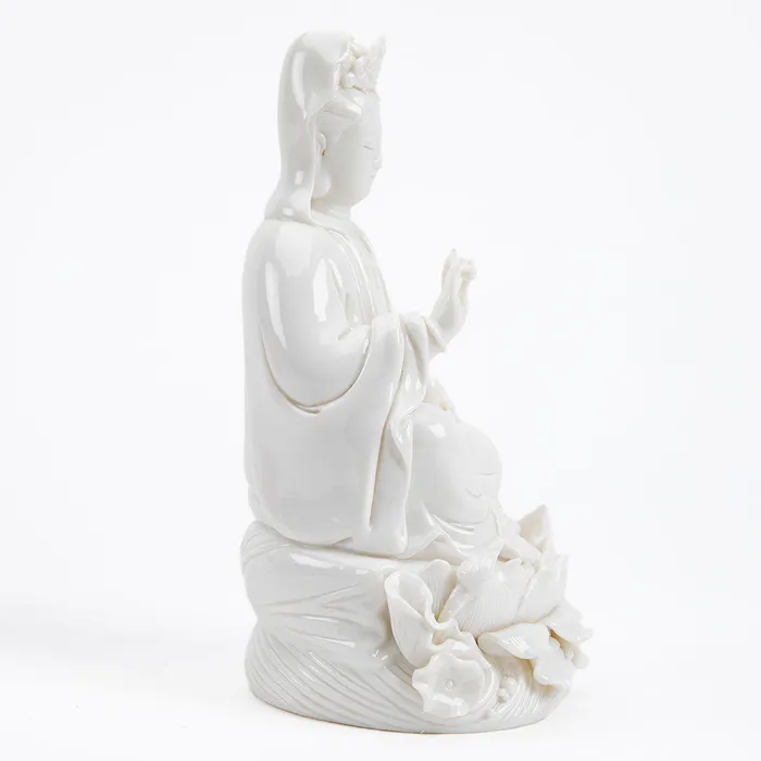 Eastern Elm Rings White Bodhisattva Kuan Yin Statue