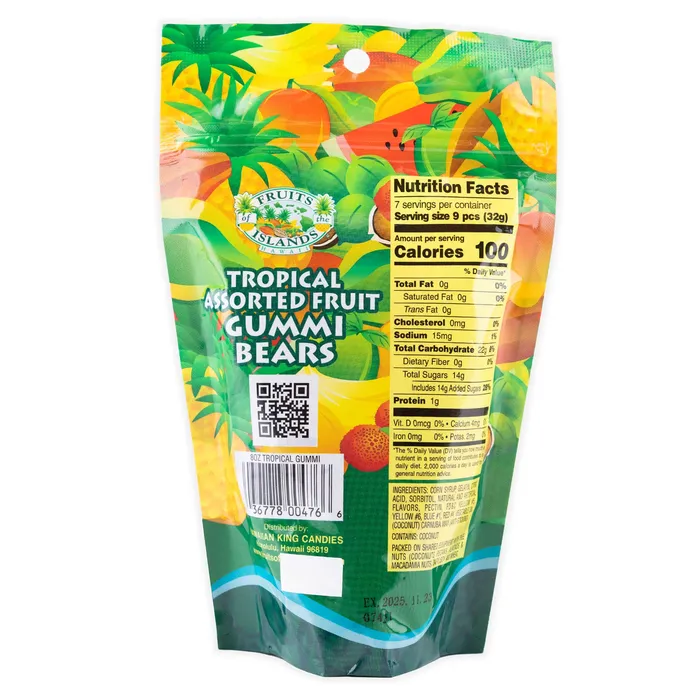Fruits of the Islands Assorted Fruit Gummi Bears 8 oz HAWAIIANKINGCAN Necklaces