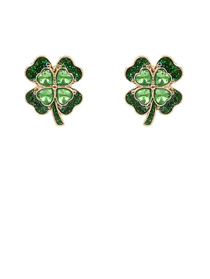 Golden Stella Earrings Shining Clover CZ Studs