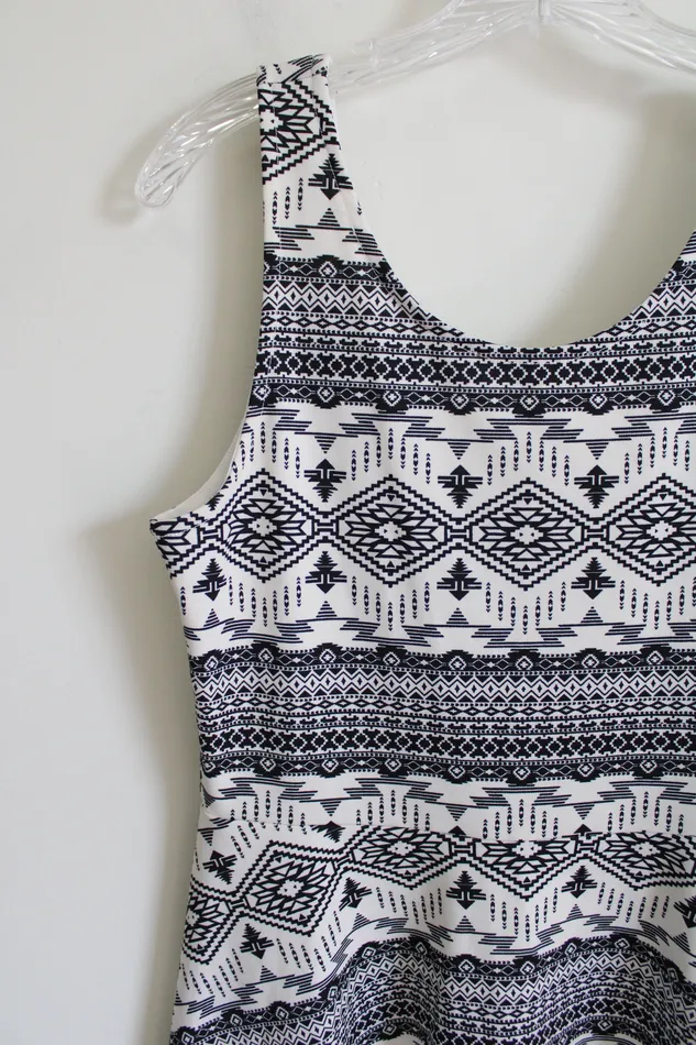 HM HM Divided Black White Aztec Skater Dress 12 Rings