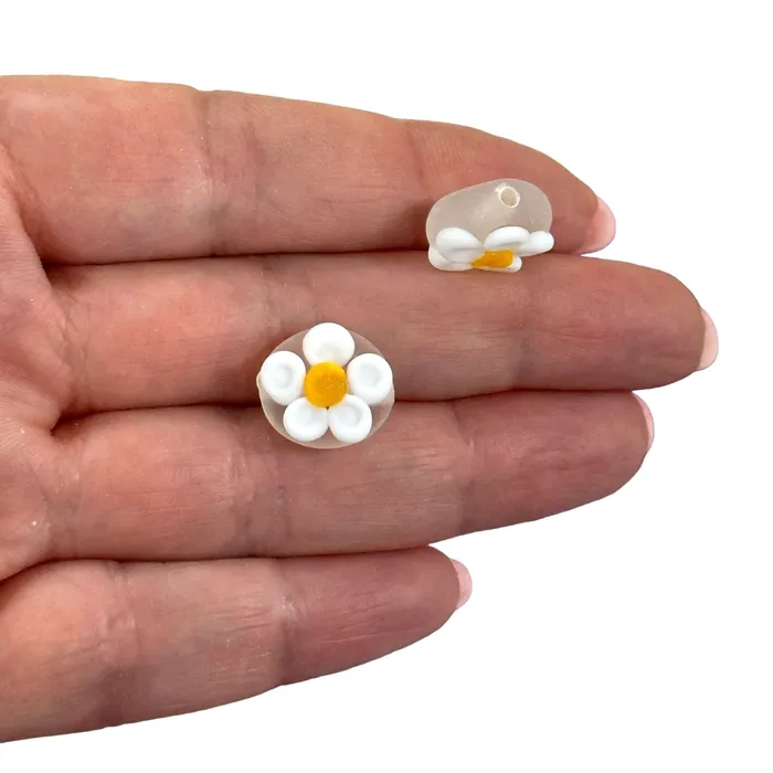 Hand Made Murano Glass Frosted Daisy Charm Peppy Beads Charm Necklaces