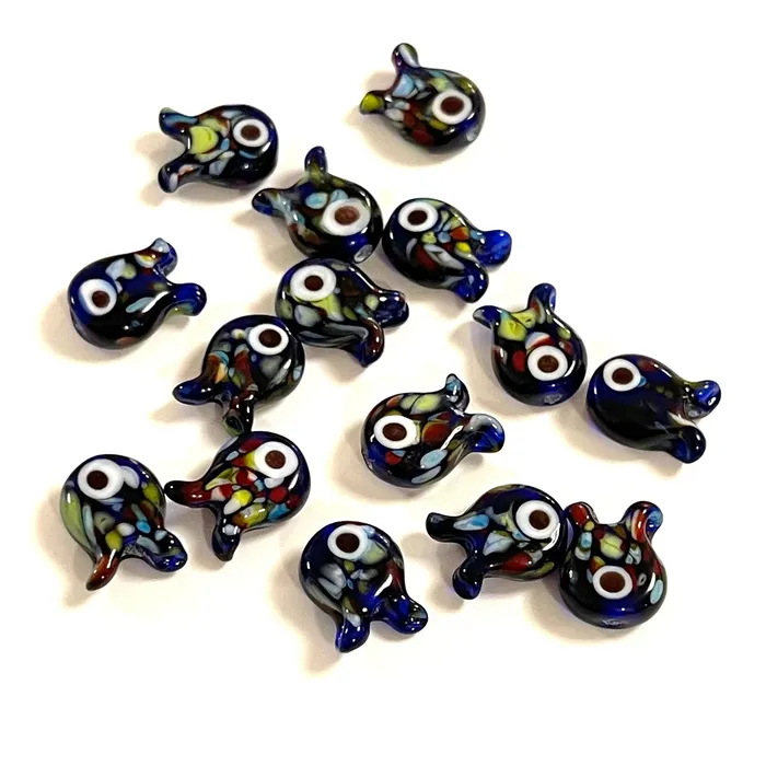 Hand Made Murano Glass Navy Fish Charm Peppy Beads Charm Necklaces