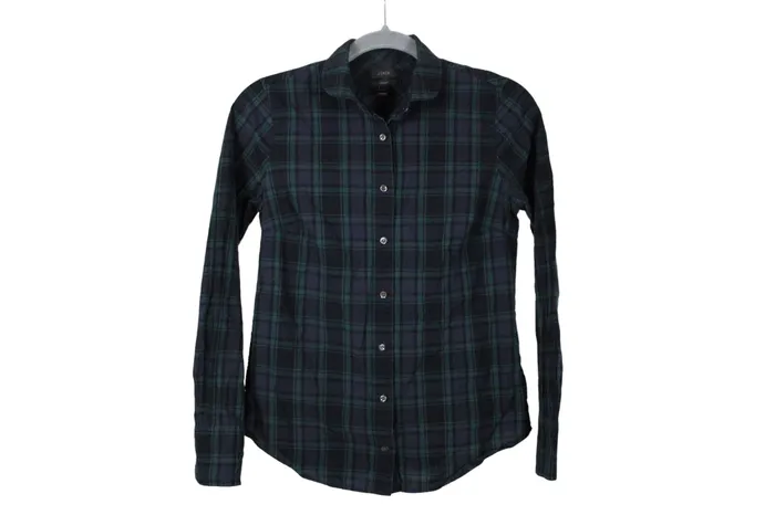 JCrew Perfect Fit Green Black Plaid Shirt 0 JCrew Rings