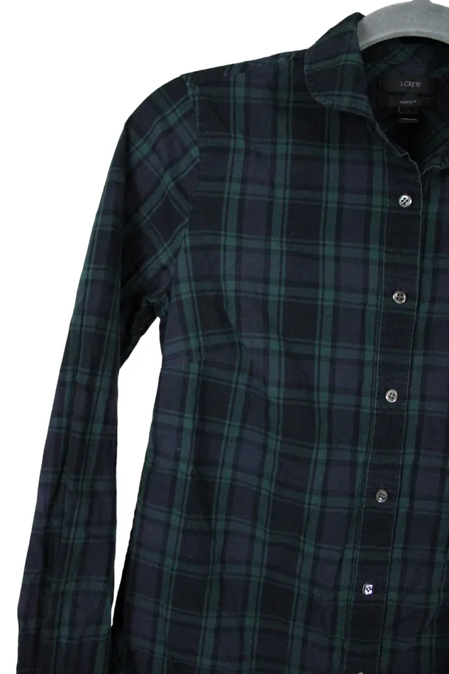 JCrew Perfect Fit Green Black Plaid Shirt 0 JCrew Rings