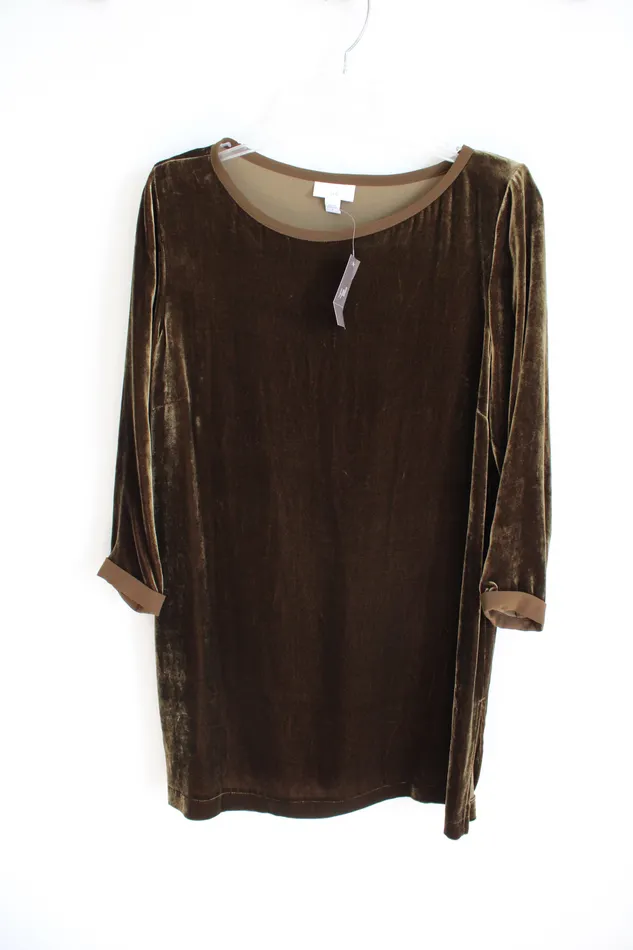 JJill Earrings NEW JJill Silk Blend Deep Olive Green Velvet Tunic Top S