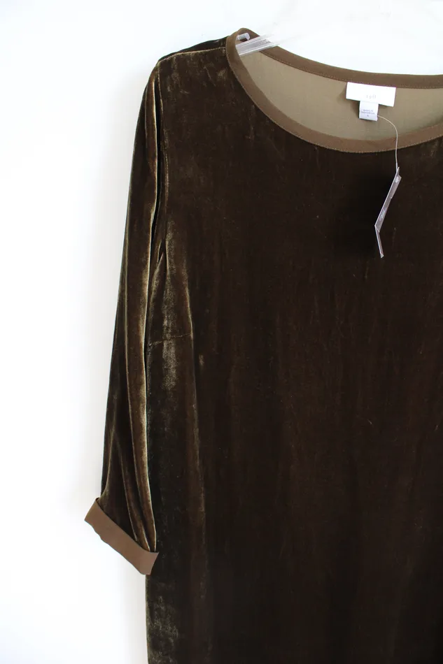 JJill Earrings NEW JJill Silk Blend Deep Olive Green Velvet Tunic Top S