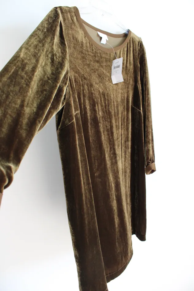 JJill Earrings NEW JJill Silk Blend Deep Olive Green Velvet Tunic Top S