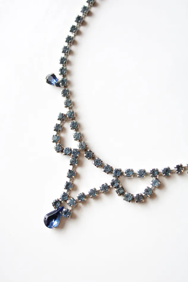 Jubilee Thrift Necklaces Vintage Blue Rhinestone Swag Choker Necklace
