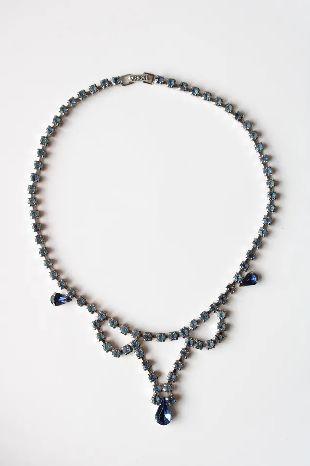 Jubilee Thrift Necklaces Vintage Blue Rhinestone Swag Choker Necklace