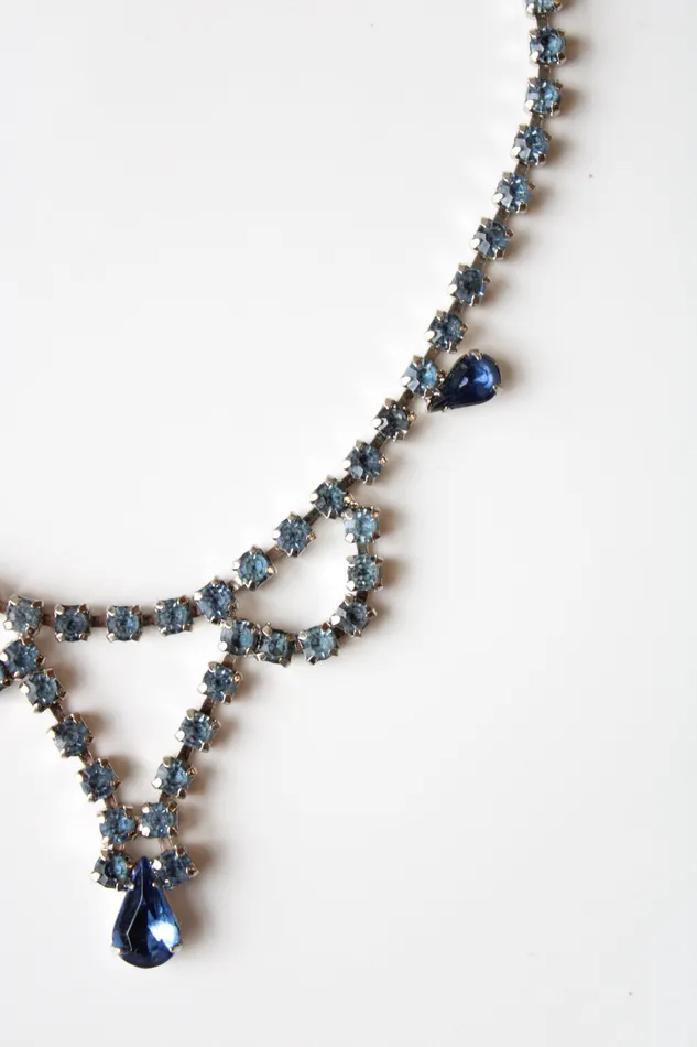Jubilee Thrift Necklaces Vintage Blue Rhinestone Swag Choker Necklace