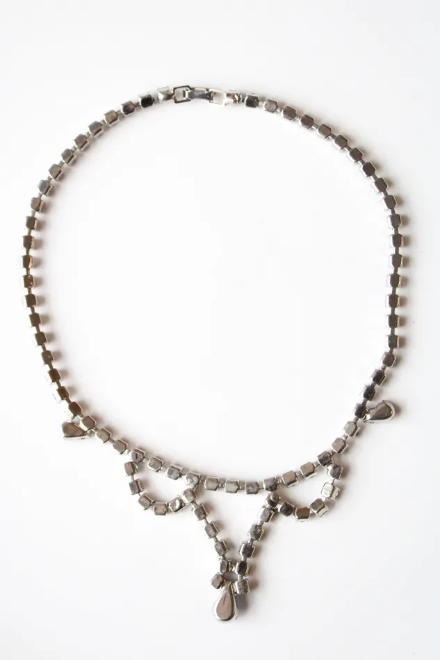 Jubilee Thrift Necklaces Vintage Blue Rhinestone Swag Choker Necklace