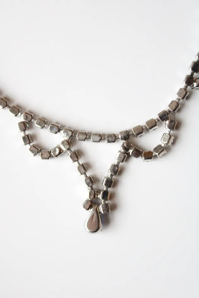 Jubilee Thrift Necklaces Vintage Blue Rhinestone Swag Choker Necklace