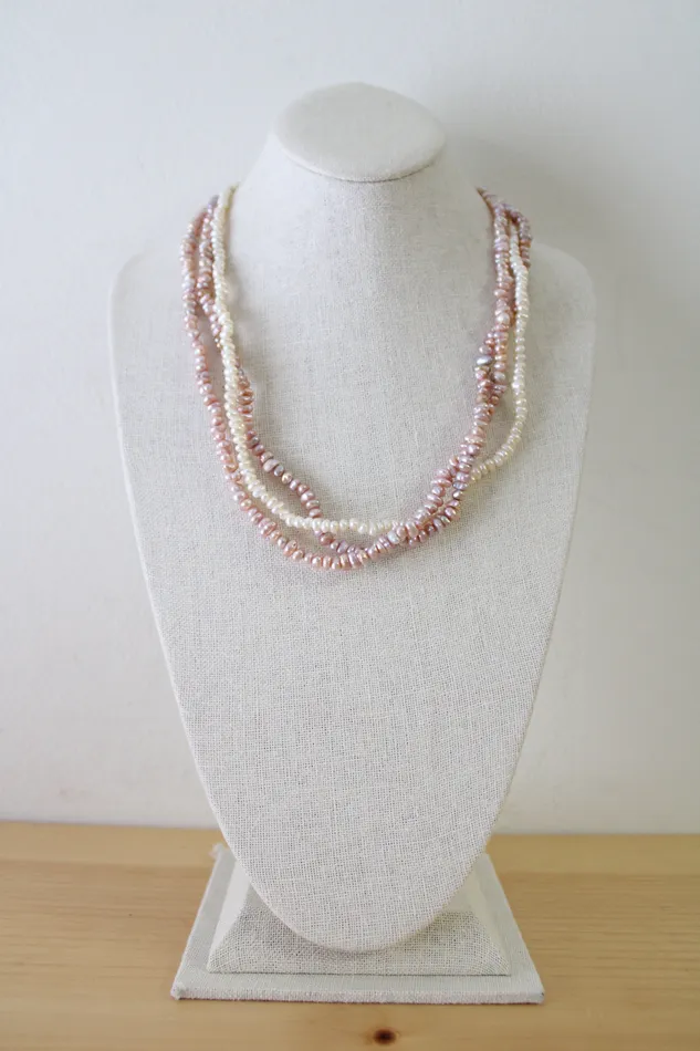 Jubilee Thrift Pink White Baroque Genuine Pearl Layered Necklace Necklaces