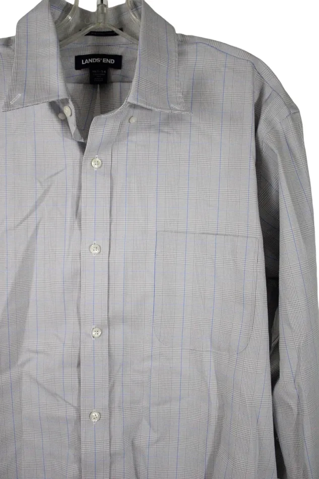 Lands End Lands End Tailored Fit Blue Gray Plaid Button Down 16 12 34 Rings