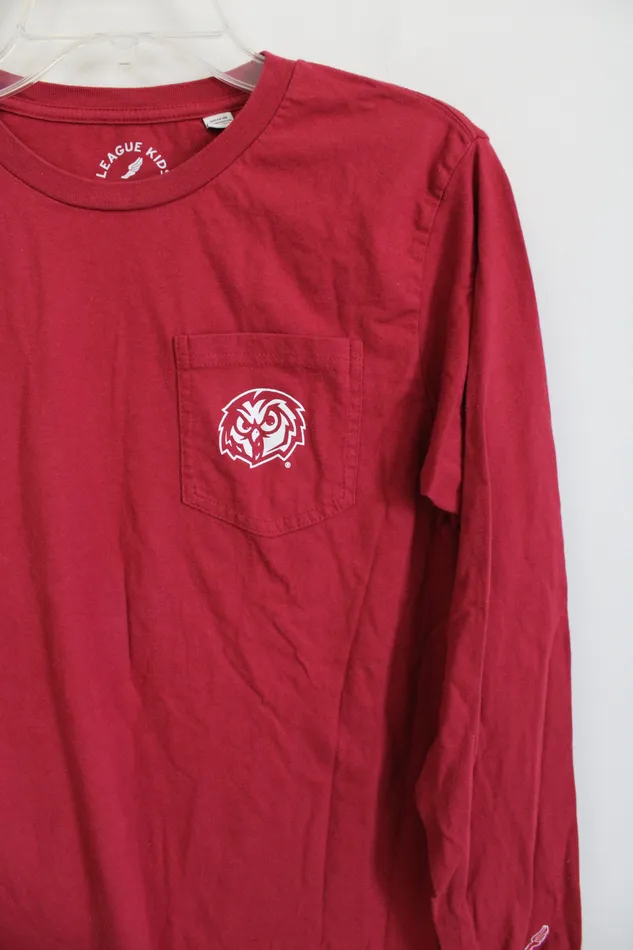 League Kids Earrings Temple League Kids Red Long Sleeved Pocket shirt Youth XL 1416