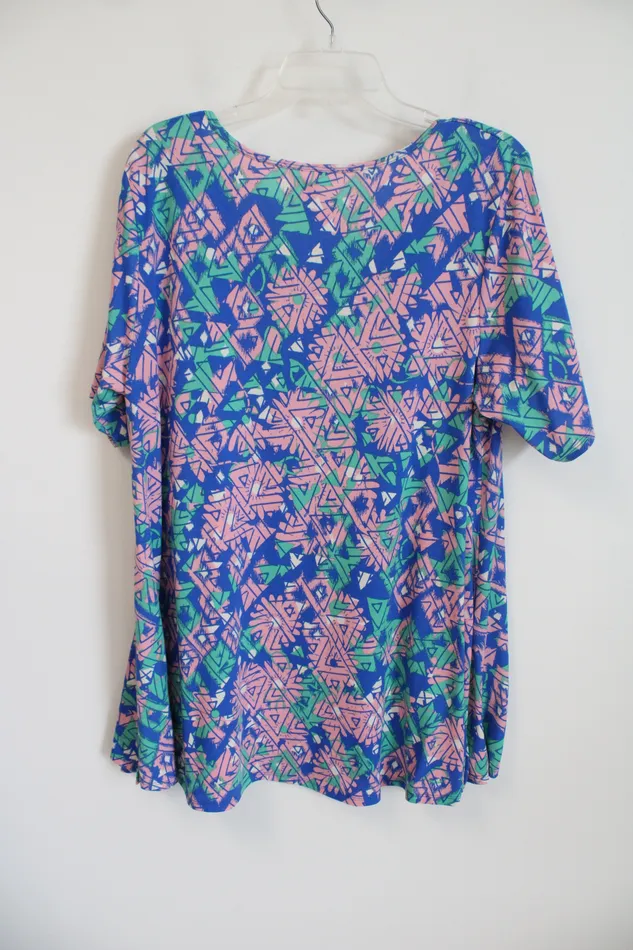 LuLaRoe Rings LuLaRoe Blue Green Pink Patterned Scoopneck Tee xL