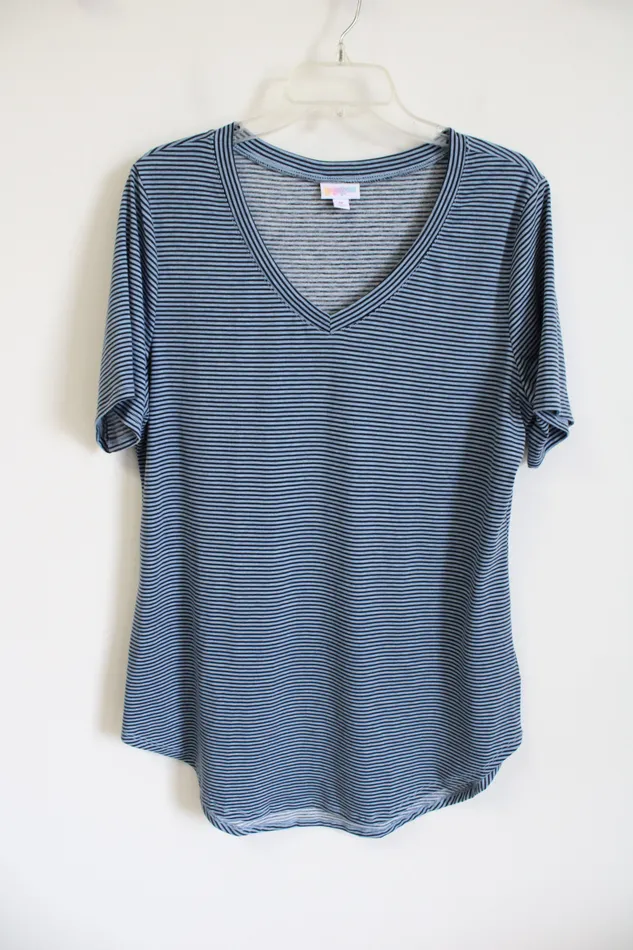 LuLaRoe Rings LuLaRoe Blue Striped VNeck Shirt M