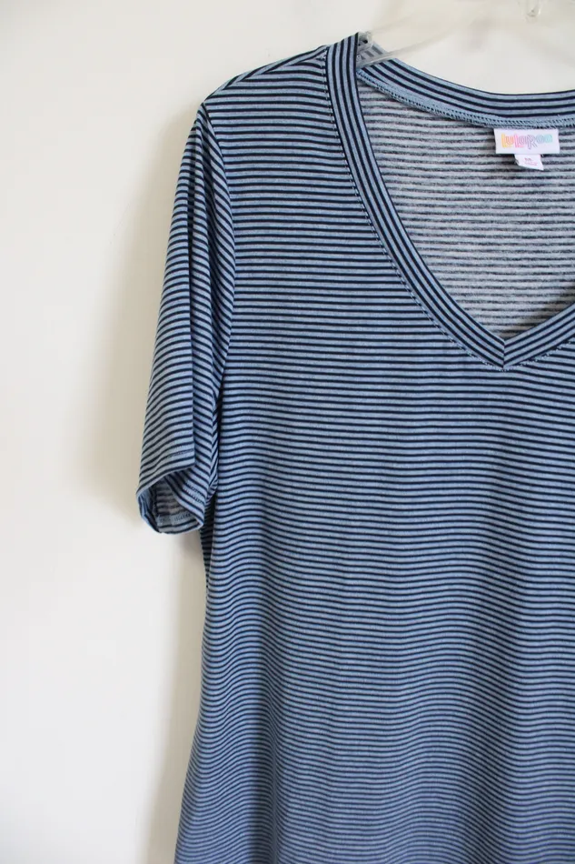 LuLaRoe Rings LuLaRoe Blue Striped VNeck Shirt M