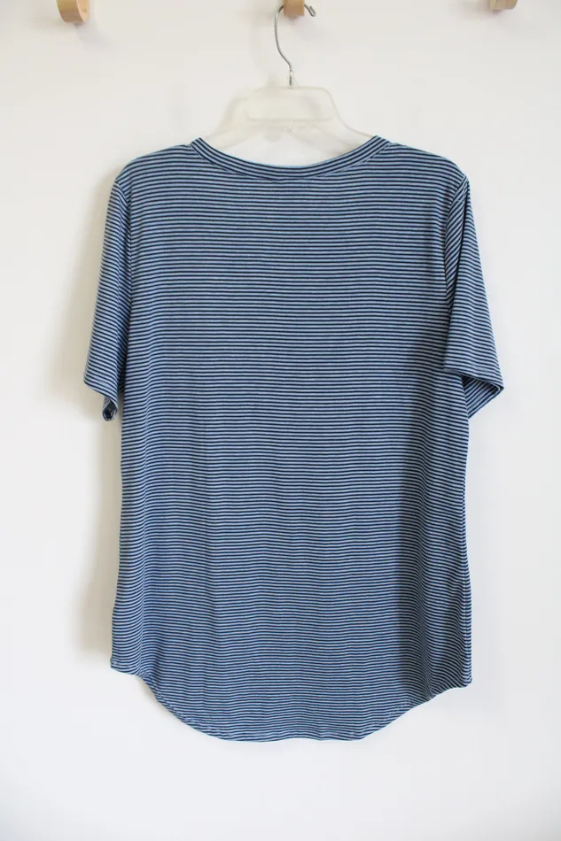 LuLaRoe Rings LuLaRoe Blue Striped VNeck Shirt M