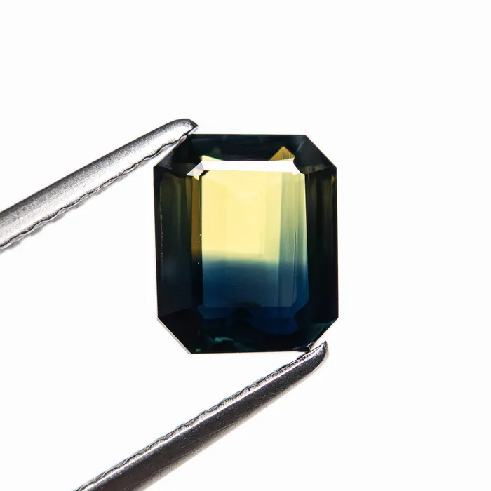 Misfit Gems Rings Parti BlueYellow Step Cut Sapphire 199ct Cut Corner Rectangle