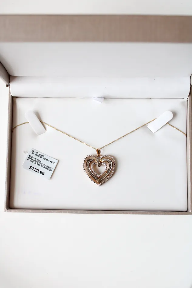 Necklaces Jubilee Thrift Heart Diamond Accent TwoToned Sterling Silver Heart Pendant Necklace