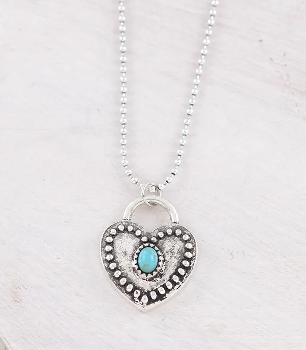 Necklaces WESTERN TURQUOISE STONE HEART PENDANT NECKLACE YKT
