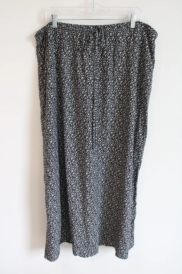 Notations Rings Notions Black White Floral Rayon Maxi Skirt 2X