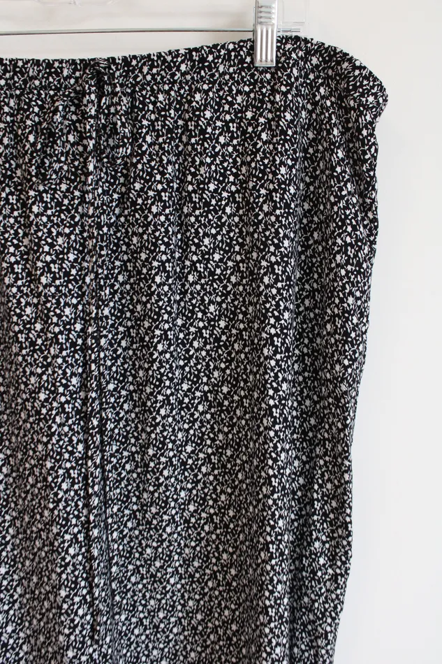 Notations Rings Notions Black White Floral Rayon Maxi Skirt 2X