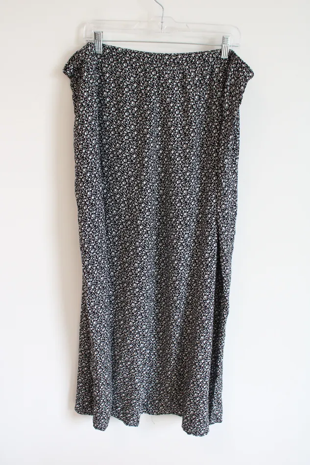 Notations Rings Notions Black White Floral Rayon Maxi Skirt 2X