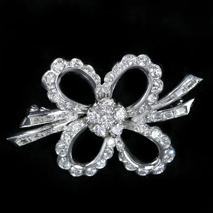 OTC Necklaces 1950s Platinum 200 CTW Diamond Bow Brooch