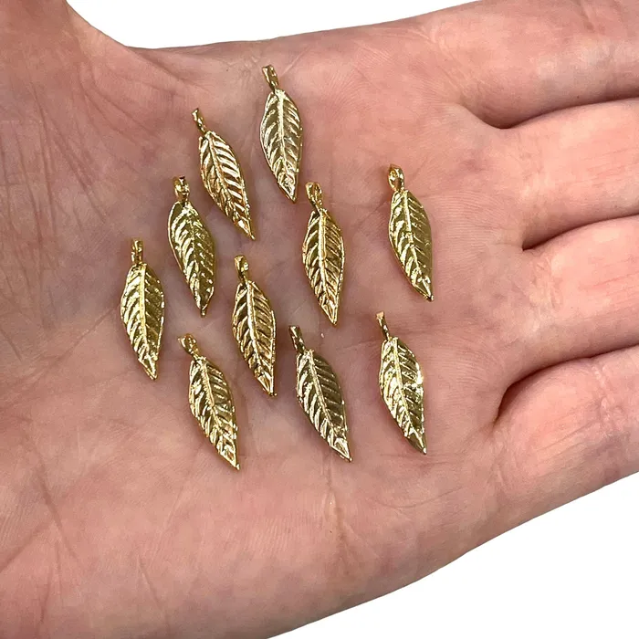 Peppy Beads Earrings 24Kt Gold Plated Leaf Charms Gold Leaf Pendants 10 pieces in a pack Peppy Beads Earrings 24Kt Gold Plated Leaf Charms Gold Leaf Pendants 10 pieces in a pack